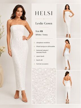 HELSI Leslie Strapless Sequin Bodycon Gown White Ivory XS NWOT